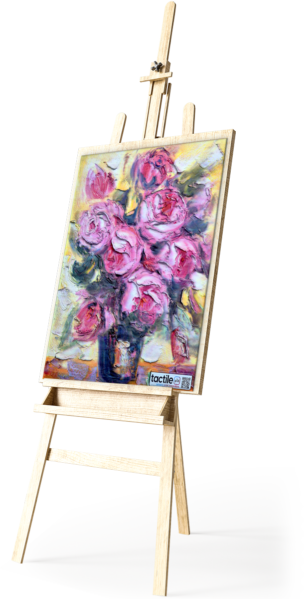 tactile print print and display 4 flowers on an easel