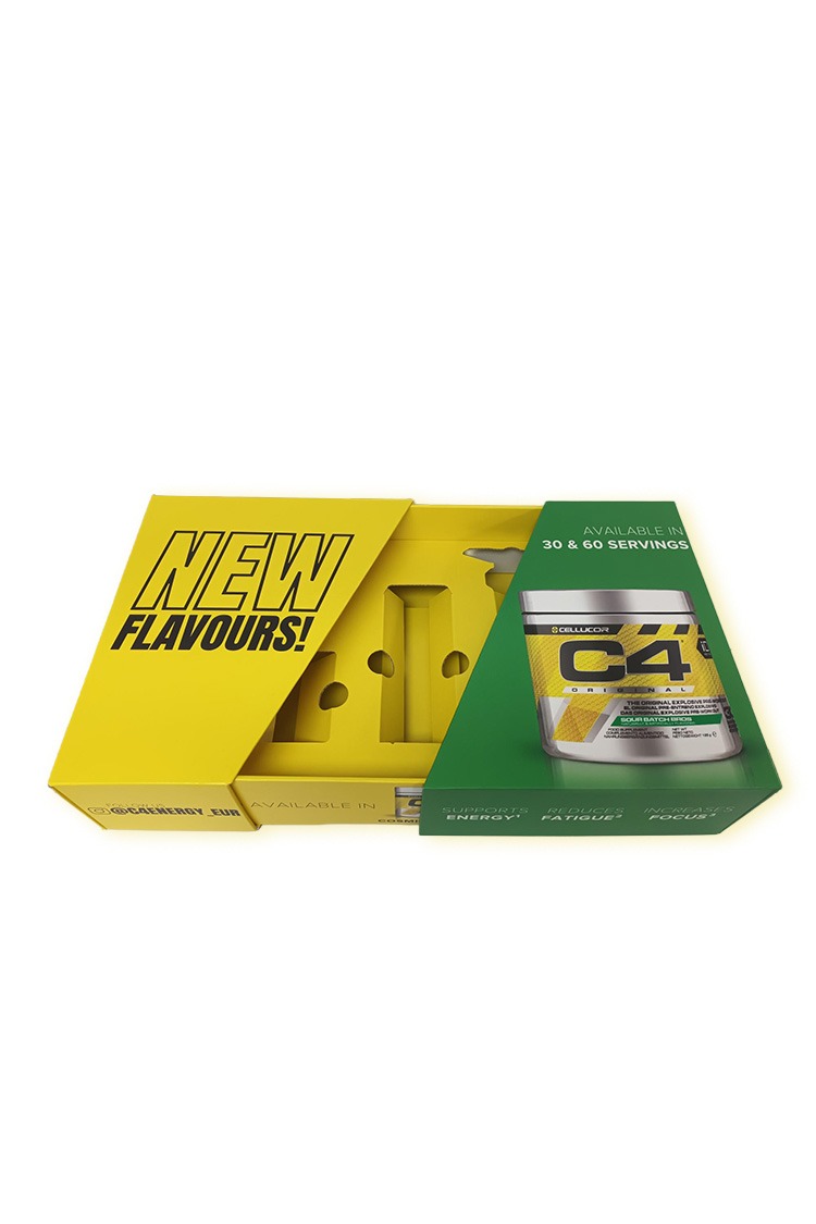 A cardboard half open buyers box for C4 with a diagonal opening