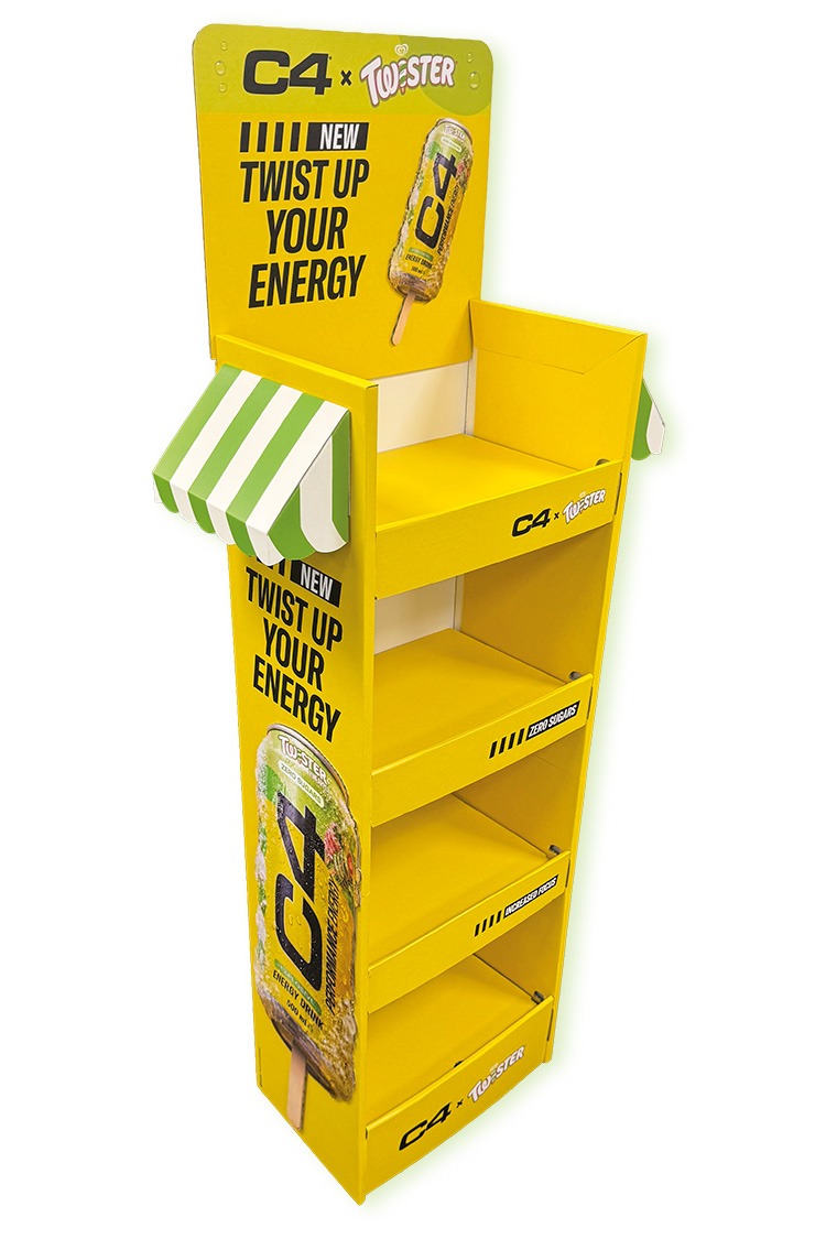 A Cardboard FSDu Retail Display for C4 energy drink combined with Twister Ice Lolly