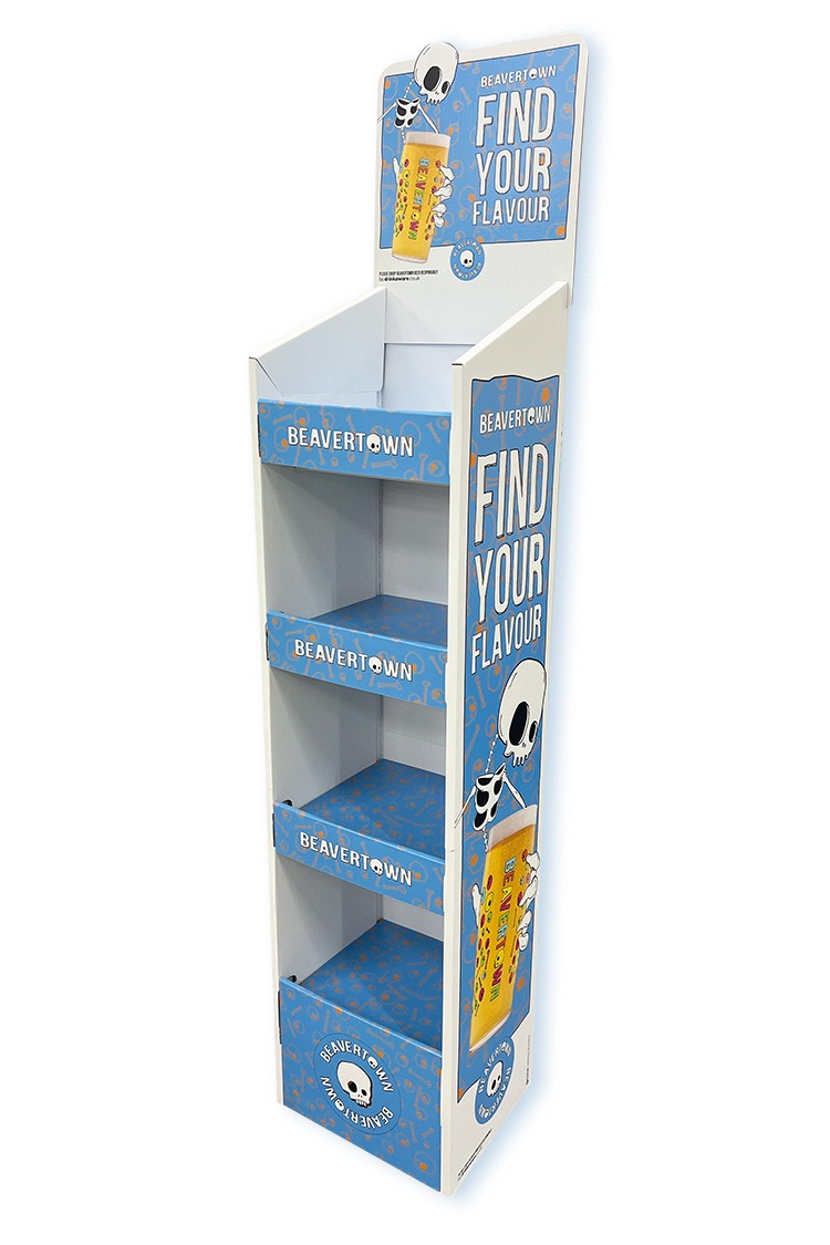 A retail FSDU Display for Beavertown Brewery display a nice blue colour throughout. A simple design showing off the wonderful use of their assets